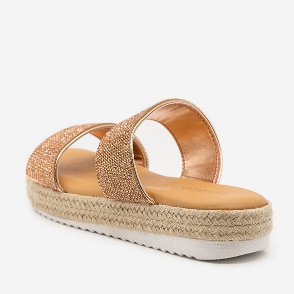 NEW Rose Gold Rhinestone Espadrille Slide Open Toe - Picture 3 of 3